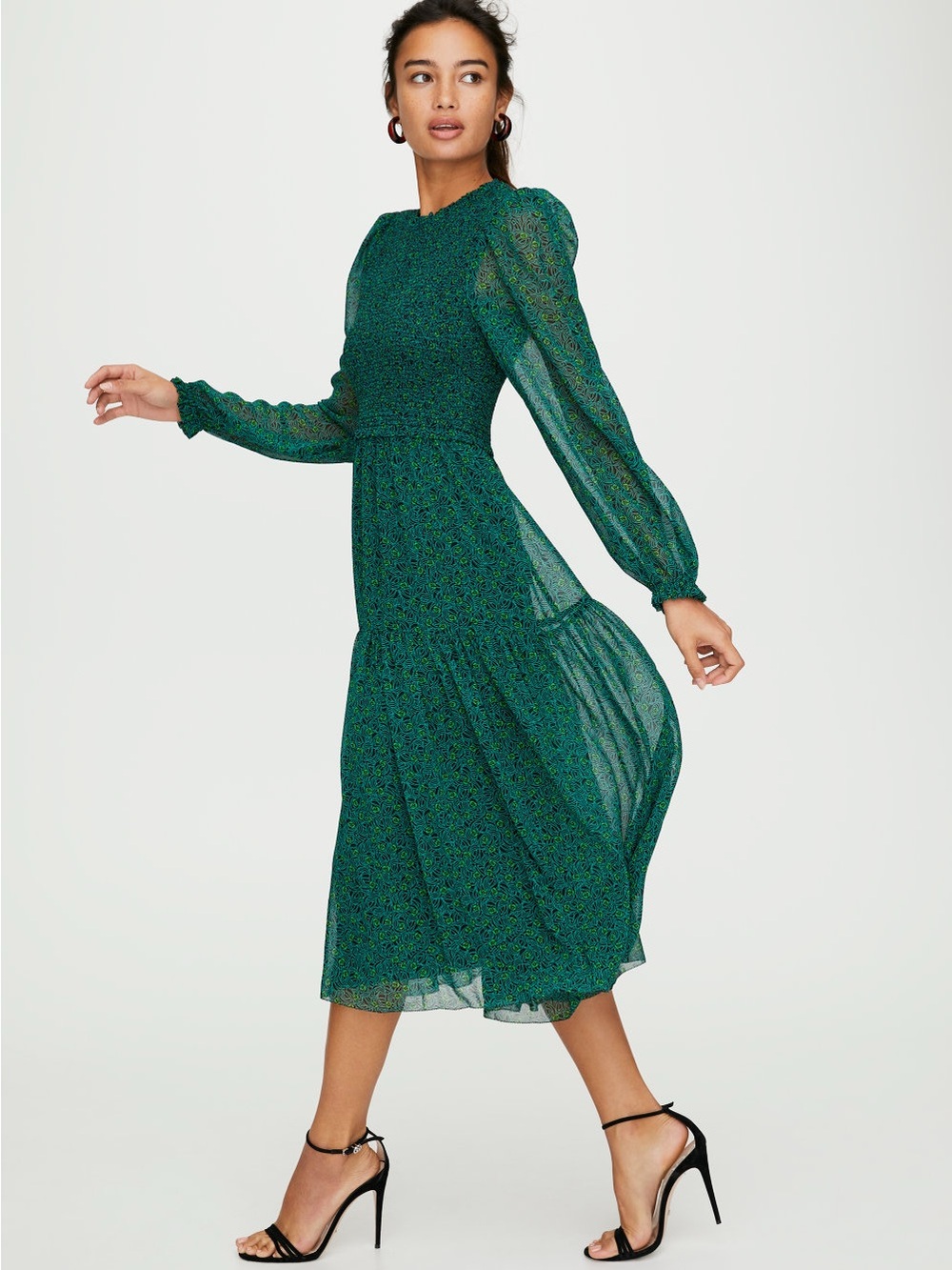 💚RARE FIND 💚 Wilfred Artizia Chiffon Green Long-Sleeve Midi Dress Size XXS 💚